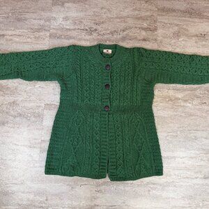Carraig Donn - Ireland Merino Wool - Cable Knit Button Front Cardigan GRN - Med